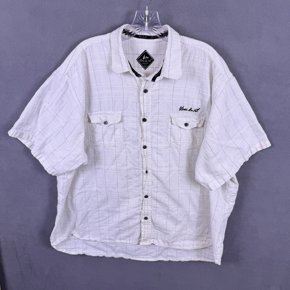 Blanc du Nil Shirt Mens 3XL White Textured Resort Short Sleeve Button Up Premium